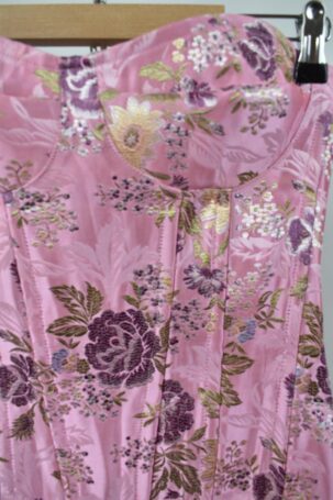 Vintage Floral Κορσές με κάθετες Μπανέλες σε Ροζ EU 36