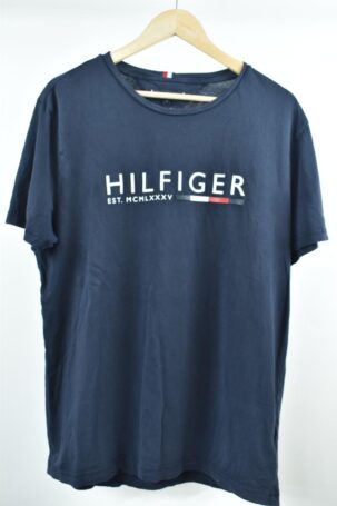 Tommy Hilfiger T-shirt με Ανάγλυφο Λογότυπο σε Σκούρο Μπλε No XL