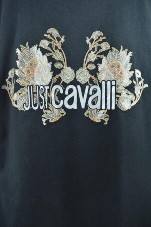 Vintage 90's Just Cavalli T-shirt με Ανάγλυφη Στάμπα σε Μαύρο Women's L