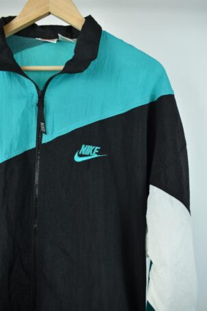 Vintage 90's Nike Light Track Jacket σε Μαύρο - Τιρκουάζ No L
