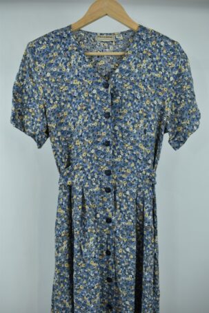 Vintage Floral Midi Φόρεμα με κουμπιά No S