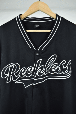 Vintage FSBN Reckless  Κοντομάνικη Ζακέτα Jersey με κουμπιά σε Μαύρο No XL