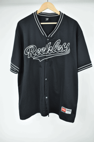 Vintage FSBN Reckless  Κοντομάνικη Ζακέτα Jersey με κουμπιά σε Μαύρο No XL