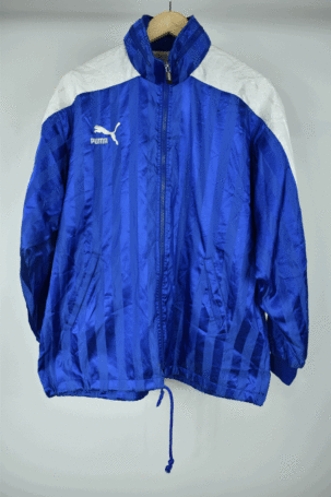 Vintage 90's Puma Shiny Track Jacket με Κουκούλα σε Μπλε No M