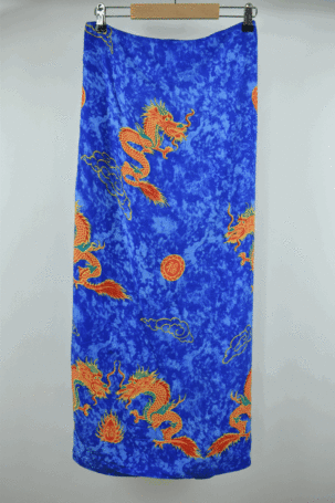 Vintage Wrap Καλοκαιρινή Φούστα με Δράκους σε Μπλε One Size